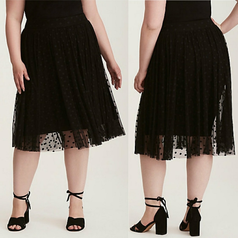 NWOT Torrid Black Dot Tulle Overlay Midi Skirt - Picture 2 of 8